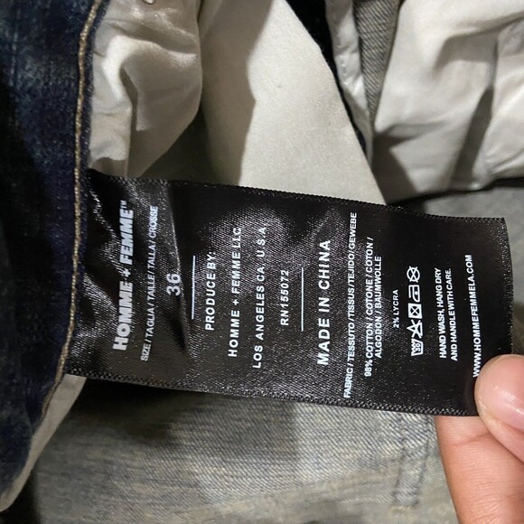 Homme Femme Jeans Mens 36 Blue Skinny Slim Cotton Distressed Denim - Picture 7 of 7